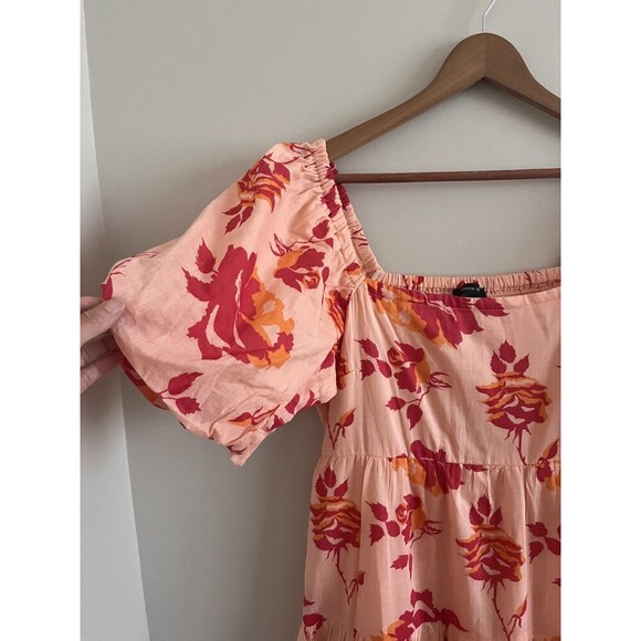 Meadow Rhodes Floral Maxi Dress L Smocked Tiered Babydoll Cottagecore Milkmaid - Picture 3 of 10